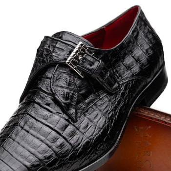 Marco Di Milano Rovigo Men' Shoes Black Genuine Caiman Crocodile Dress Single Monk-strap Loafers - Image 3