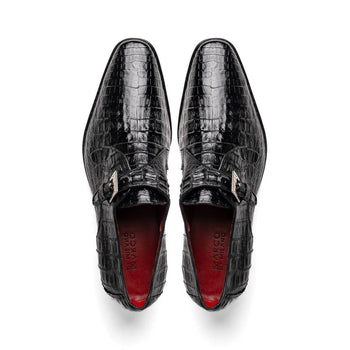 Marco Di Milano Rovigo Men' Shoes Black Genuine Caiman Crocodile Dress Single Monk-strap Loafers - Image 4