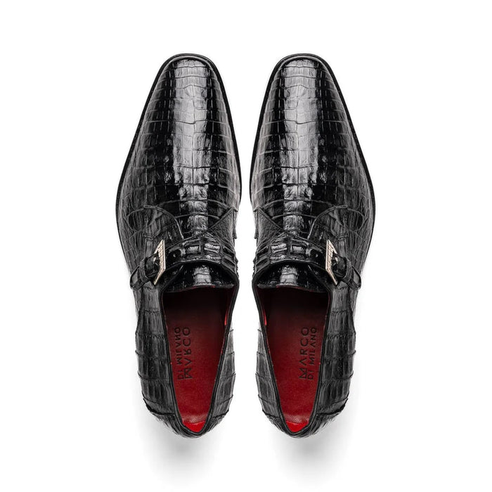 Marco Di Milano Rovigo Men' Shoes Black Genuine Caiman Crocodile Dress Single Monk-strap Loafers