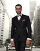 Mens 2 Button Modern Fit Vested Wool Suit in Black