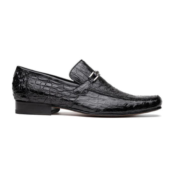 Marco Di Milano Fabro Men's Shoes Black Exotic Crocodile Horsebit Loafers - Image 2