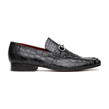 Marco Di Milano Landro Men's Shoes Black Exotic Crocodile Horsebit Loafers - Image 2