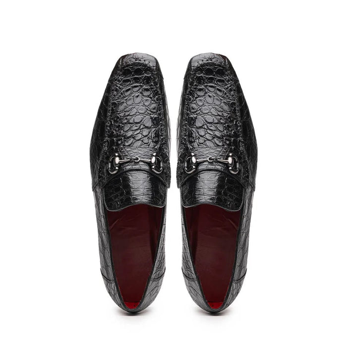 Marco Di Milano Landro Men's Shoes Black Exotic Crocodile Horsebit Loafers