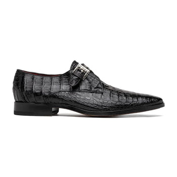 Marco Di Milano Rovigo Men' Shoes Black Genuine Caiman Crocodile Dress Single Monk-strap Loafers - Image 2
