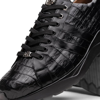 Marco Di Milano Nino Men's Shoes Black Sleek Genuine Caiman Crocodile Fashion Sneaker - Image 4