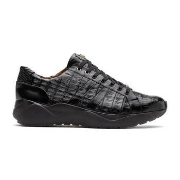 Marco Di Milano Nino Men's Shoes Black Sleek Genuine Caiman Crocodile Fashion Sneaker - Image 2