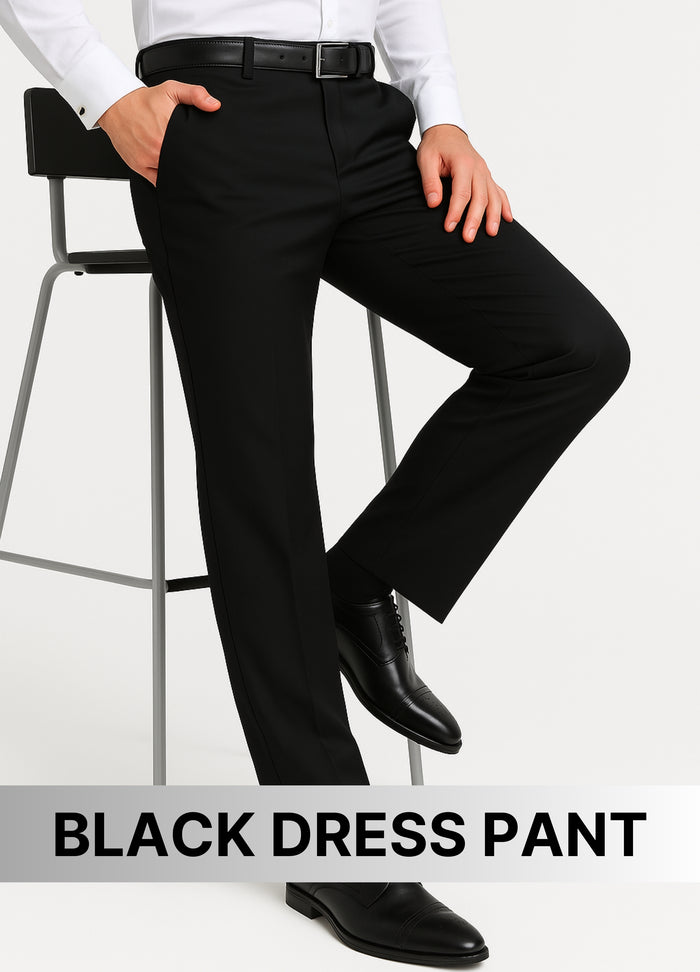 Men'S Dacron Polyester Black Somerset Double-Pleated Slacks / Dress Pants Trouser - Image 5