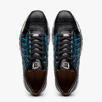 Marco Di Milano Portici Men's Shoes Blue & Black Exotic Lizard / Crocodile Casual Sneakers - Image 2