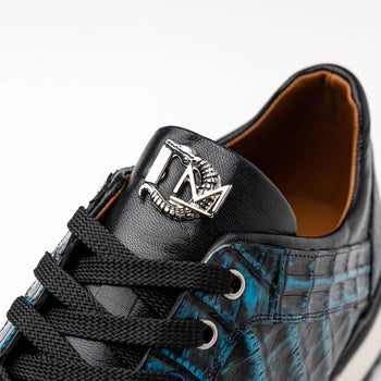 Marco Di Milano Portici Men's Shoes Blue & Black Exotic Lizard / Crocodile Casual Sneakers - Image 7