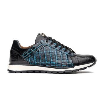 Marco Di Milano Portici Men's Shoes Blue & Black Exotic Lizard / Crocodile Casual Sneakers - Image 3