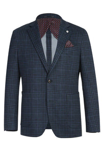 Saco vaquero - Western Sport Coat - Western Blazer - Mens Two Button Slim Fit Patch Pocket Blazer In Blue Grey Windowpane Plaid
