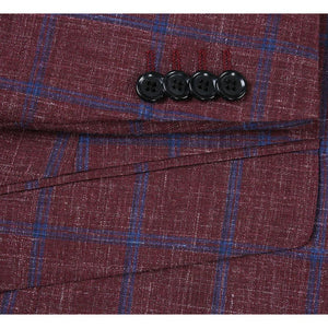 Saco vaquero - Western Sport Coat - Western Blazer- Mens Slim Fit Two Button Wool Sport Coat Blazer In Burgundy & Blue Windowpane Plaid