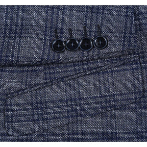 Saco vaquero - Western Sport Coat - Western Blazer - Mens Two Button Slim Fit Sport Coat Blazer In Charcoal Grey & Blue Windowpane Plaid