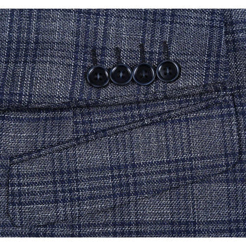 Saco vaquero - Western Sport Coat - Western Blazer - Mens Two Button Slim Fit Sport Coat Blazer In Charcoal Grey & Blue Windowpane Plaid