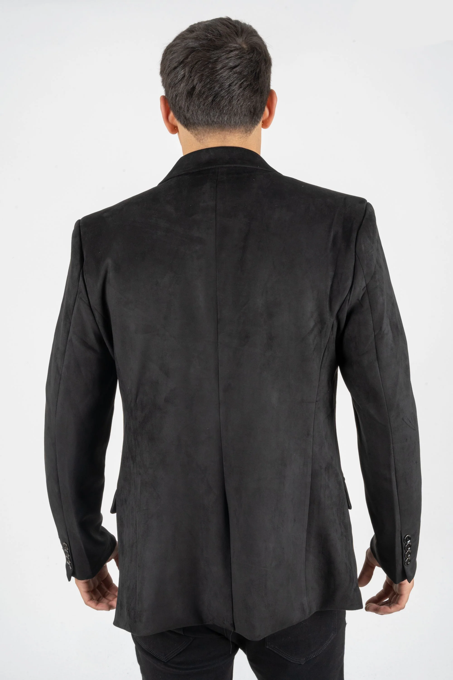 Mens Double Button Faux Suede Black Blazer