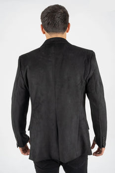 Mens Double Button Faux Suede Black Blazer