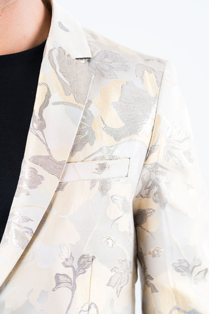 Men’s Elegant Beige Floral Print Blazer with Double Buttons