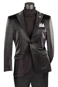 Mens Black Blazer - Men's Two Button Peak Lapel Vegan Leather Blazer in Black