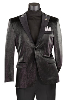 Mens Black Blazer - Men's Two Button Peak Lapel Vegan Leather Blazer in Black