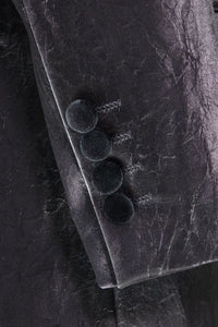 Mens Black Blazer - Men's Two Button Peak Lapel Vegan Leather Blazer in Black