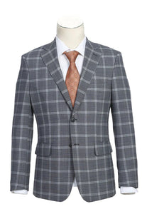Saco vaquero - Traje Para Hombre - Western Sport Coat - Western Blazer - Mens Designer Two Button Slim Fit Notch Lapel Wool Suit In Bold Medium Grey Windowpane Plaid