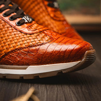 Marco Di Milano Roma Men's Shoes Brandy Exotic Crocodile / Woven Leather Casual Sneakers - Image 8