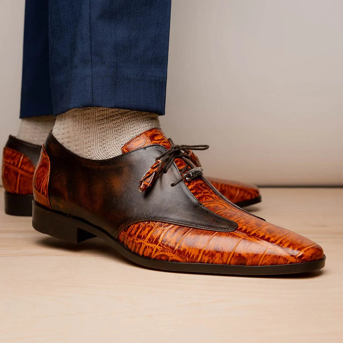 Marco Di Milano Anzio Exotic Alligator & Calfskin Leather Brandy Oxfords - Image 6