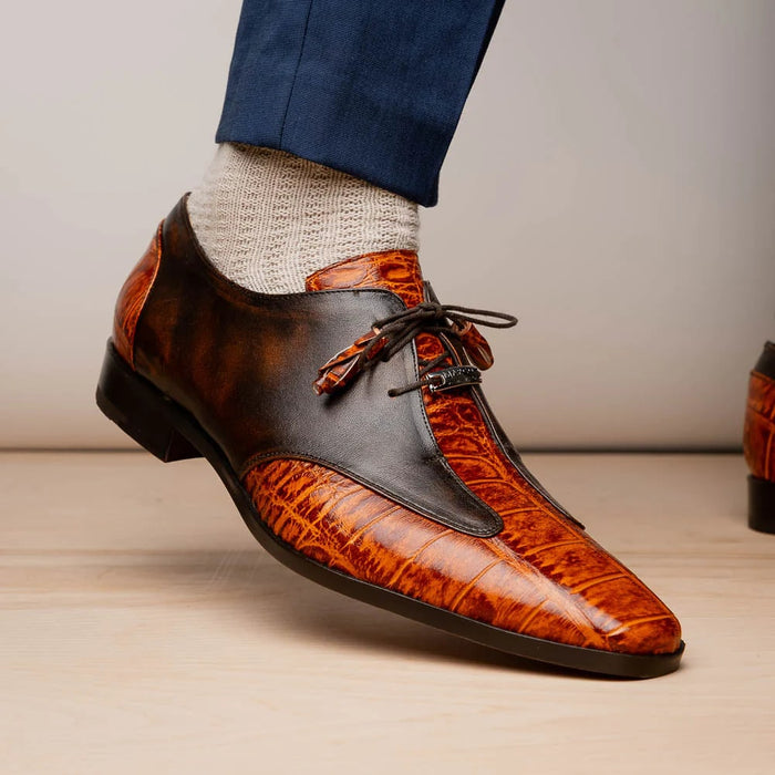 Marco Di Milano Anzio Exotic Alligator & Calfskin Leather Brandy Oxfords - Image 2