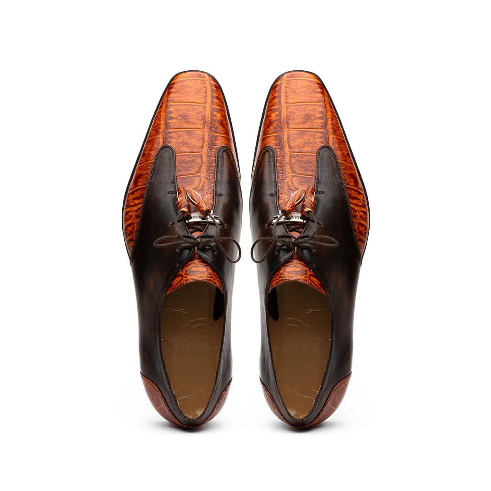 Marco Di Milano Anzio Exotic Alligator & Calfskin Leather Brandy Oxfords - Image 7