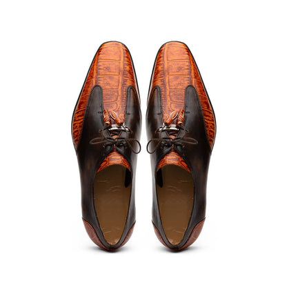 Marco Di Milano Anzio Exotic Alligator & Calfskin Leather Brandy Oxfords - Image 7