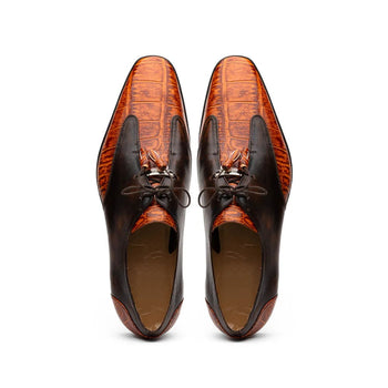 Marco Di Milano Anzio Exotic Alligator & Calfskin Leather Brandy Oxfords - Image 7