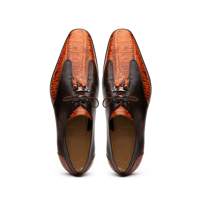 Marco Di Milano Anzio Exotic Alligator & Calfskin Leather Brandy Oxfords