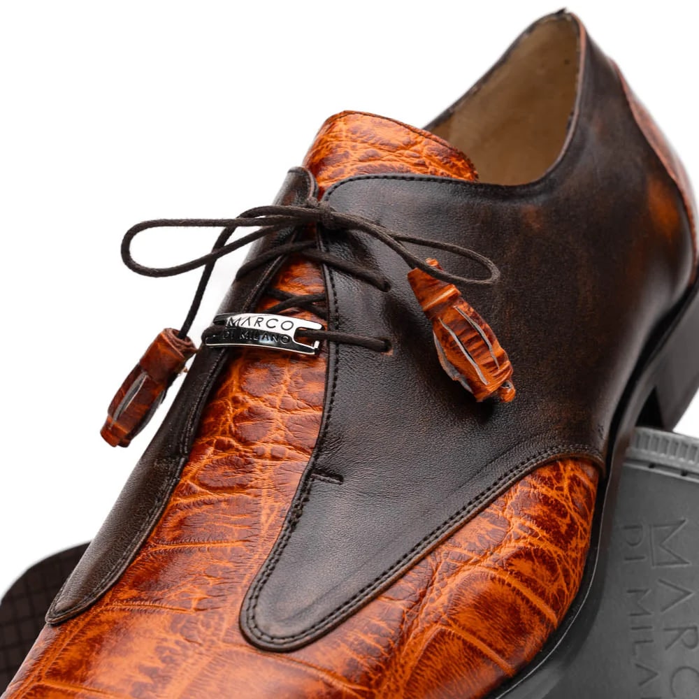 Marco Di Milano Anzio Exotic Alligator & Calfskin Leather Brandy Oxfords - Image 3