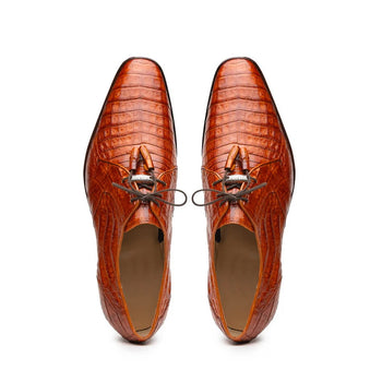 Marco Di Milano Lacio Men's Shoes Brandy Exotic Crocodile Derby Oxfords - Image 9