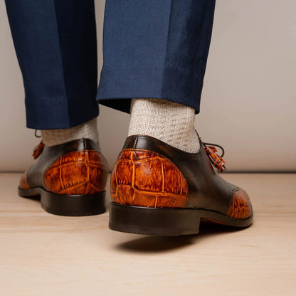 Marco Di Milano Anzio Exotic Alligator & Calfskin Leather Brandy Oxfords - Image 8
