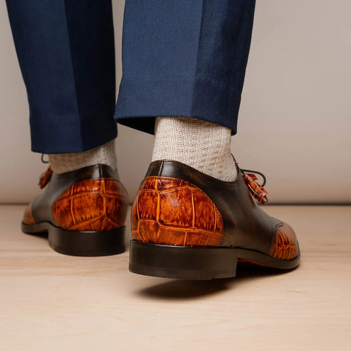 Marco Di Milano Anzio Exotic Alligator & Calfskin Leather Brandy Oxfords - Image 8