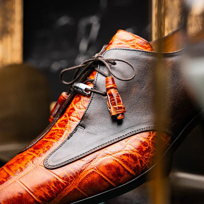 Marco Di Milano Anzio Exotic Alligator & Calfskin Leather Brandy Oxfords - Image 9