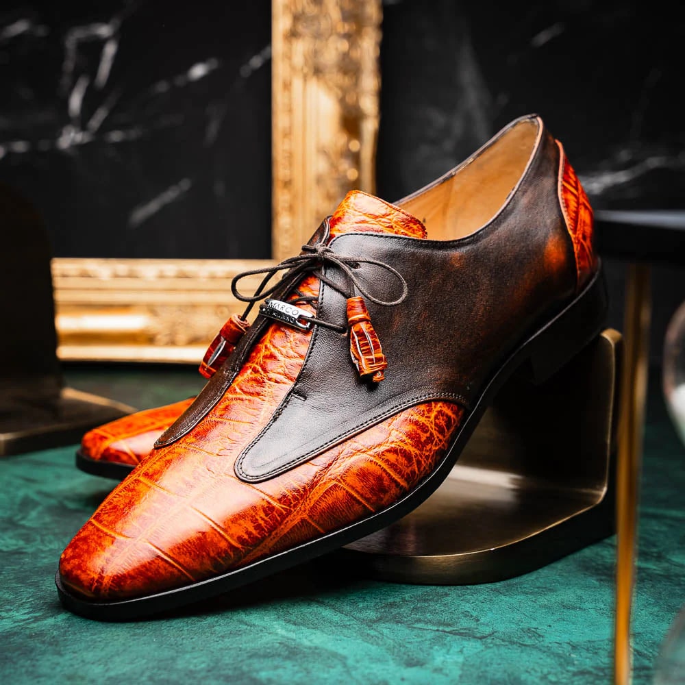 Marco Di Milano Anzio Exotic Alligator & Calfskin Leather Brandy Oxfords - Image 5