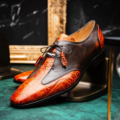Marco Di Milano Anzio Exotic Alligator & Calfskin Leather Brandy Oxfords - Image 5