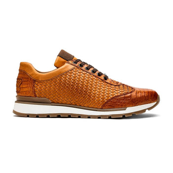 Marco Di Milano Roma Men's Shoes Brandy Exotic Crocodile / Woven Leather Casual Sneakers - Image 5
