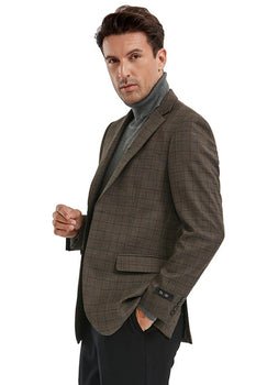 Saco vaquero - Western Sport Coat - Western Blazer- Men's Slim Fit 2 Button Sport Coat Blazer In Bronze Mini Window Pane