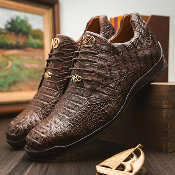 Marco Di Milano Kratos Men's Shoes Brown Exotic Caiman Crocodile Sport Sneakers - Image 2