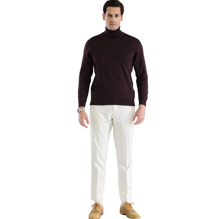 MENS BROWN PULLOVER TURTLENECK SWEATER - Image 2