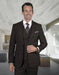 Mens 2 Button Notch Lapel Wool Suit with Double Breasted Vest in Brown Plaid