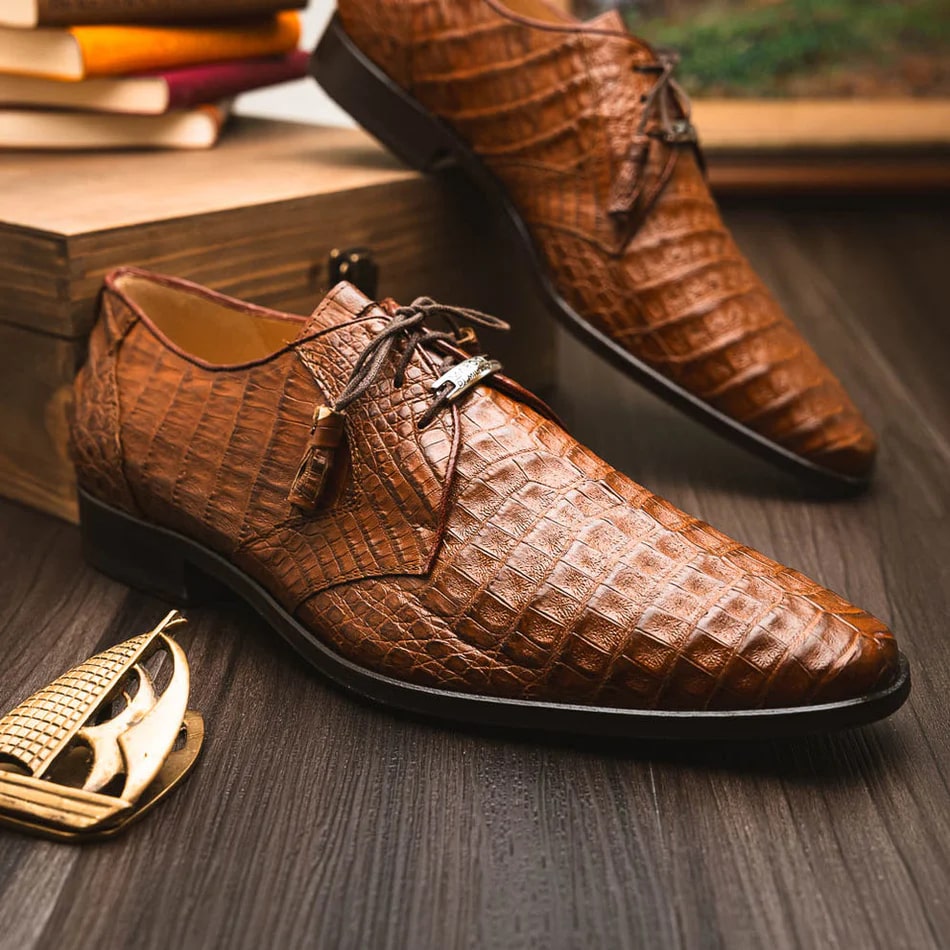 Marco Di Milano Lacio Men's Shoes Bay Apache Brown Genuine Caiman Crocodile Dress Derby Oxfords - Image 7