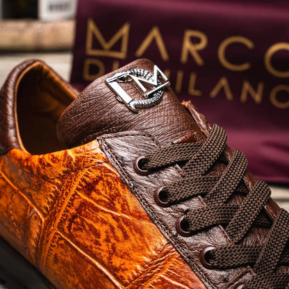 Marco Di Milano Saulo Men's Shoes Brandy & Brown Exotic Ostich / Alligator Casual Sneakers - Image 5