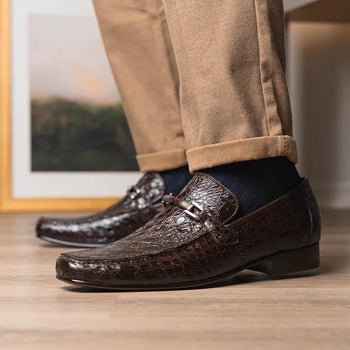 Marco Di Milano Fabro Men's Shoes Brown Exotic Crocodile Horsebit Loafers - Image 4