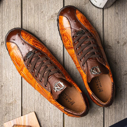 Marco Di Milano Saulo Men's Shoes Brandy & Brown Exotic Ostich / Alligator Casual Sneakers - Image 3