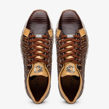 Marco Di Milano Portici Men's Shoes Orix & Brown Exotic Lizard / Crocodile Casual Sneakers - Image 2