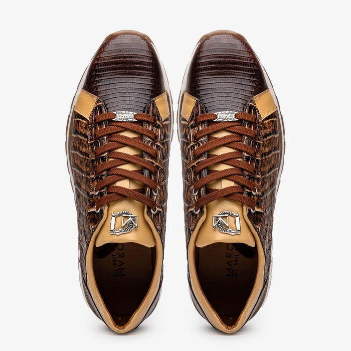 Marco Di Milano Portici Men's Shoes Orix & Brown Exotic Lizard / Crocodile Casual Sneakers
